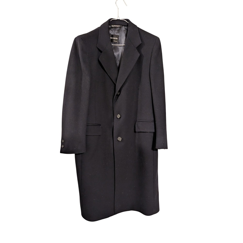 Pierre Cardin Overcoat Mens Navy Blue 100% Pure Wool Long Trench Coat